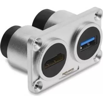 Delock Podwójna płyta montażowa Gniazdo USB 5 Gbps Typ-A żeńskie + HDMI żeńskie 4K Srebrny