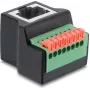 Delock RJ45 żeński do 8-pinowej listwy zaciskowej, kąt 90°, przycisk, czarny