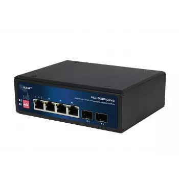 ALLNET ALL-SGI8104v3 przemysłowy niezarządzalny przełącznik warstwy 2, 6 portów GbE, 4x GbE RJ45, 2x SFP, bez wentylatora, IP40