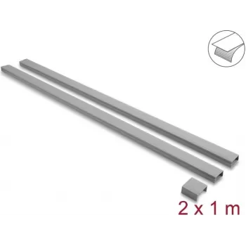 Delock Samoprzylepny Kanał Kablowy z Suwaną Pokrywą 40 x 19 mm z Łącznikiem - Długość 1 m, Zestaw 2 szt., Szary