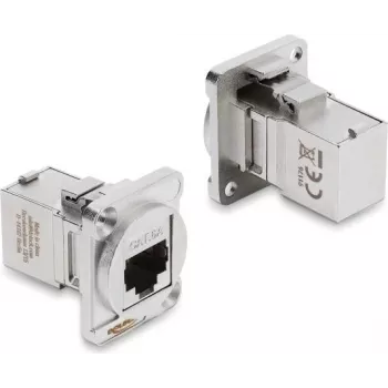 Moduł Delock D-Type RJ45 żeńskie-żeńskie 90° kątowy Cat.6A srebrny
