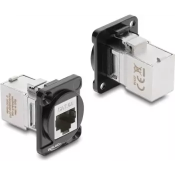 Moduł Delock D-Type RJ45 żeńskie-żeńskie 90° kątowy Cat.6A czarny/srebrny