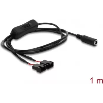 Delock Przewód zasilający wentylator DC Jack 5.5 x 2.1 mm na 2 x 4-pin złącze wentylatora (2 piny zajęte) z przełącznikiem 1 m