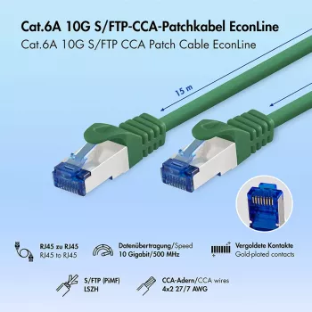 LogiLink Cat.6A S/FTP LSZH Patch Cable, 15m, Zielony, EconLine