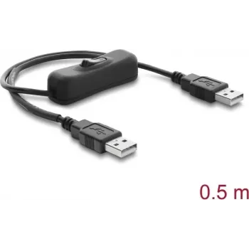 Delock Przewód zasilający USB Typ-A męski-męski z przełącznikiem 0,5 m