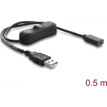 Delock USB Power Cable Type-A Męski do USB Type-C Żeński z Przełącznikiem 0,5 m