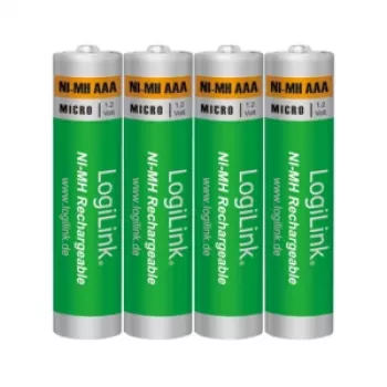 LogiLink LR03RB4 Akumulatory NiMH AAA, 4 szt. w blistrze, 800 mAh, 1,2 V, wstępnie naładowane, niski samorozładowanie