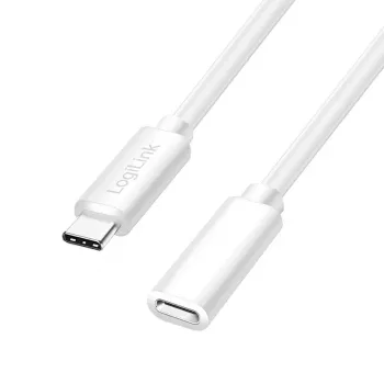 LogiLink USB 2.0 Type-C Przedłużacz, C/M do C/F, 480 Mbps, 60W, Biały, 3 m