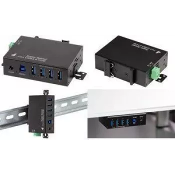 LogiLink USB 3.0 przemysłowy hub 4-portowy z metalową obudową i montażem na szynę DIN