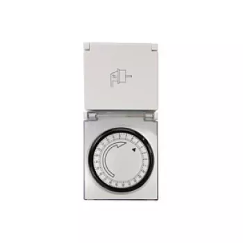 LogiLink ET0006 Zewnętrzny mechaniczny wyłącznik czasowy, IP44, 3680 W, 16 A, program dzienny, 96 segmentów, interwały 15-minutowe, Schuko, czarno-szary