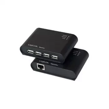 LogiLink USB 2.0 Cat.5 Extender z 4-portowym hubem, 50 m, czarny