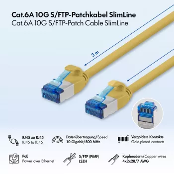 LogiLink SlimLine Cat.6A S/FTP LSZH Patch Cable, Żółty, 3 m