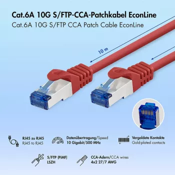 LogiLink Cat.6A CCA S/FTP LSZH Patch Cable, czerwony, 10 m, EconLine