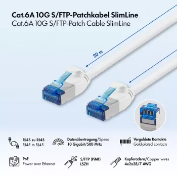 LogiLink Cat.6A Slim S/FTP LSZH Patch Cable, Biały, 20 m