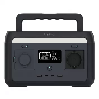 LogiLink Przenośna stacja zasilania 300W LiFePO4, 288Wh czysty sinus, 60W USB-C PD, QC3.0, gotowa na zasilanie słoneczne