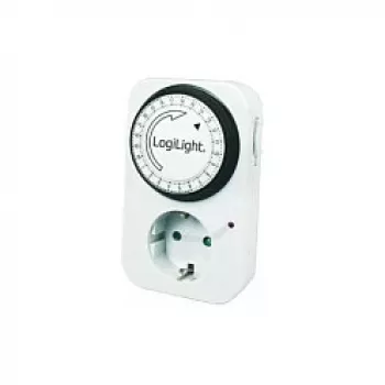 LogiLink Mechaniczny wyłącznik czasowy ET0001, programowanie dzienne, 16A/3680W, 230V, Typ F Schuko, Biały