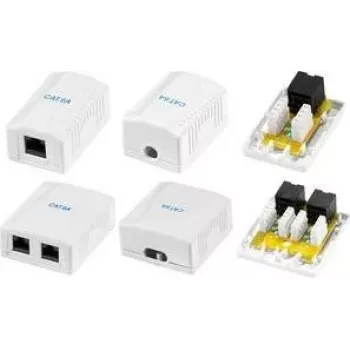 LogiLink Cat.6A puszka natynkowa, 2x RJ45, biała (podobna do RAL 9003), klasa EA, ekranowana, 10G, 500MHz, LSA, ISO/IEC 11801