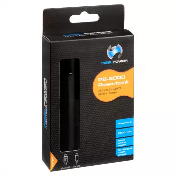 RealPower PB2000 mAh Aluminiowy Power Bank, Czarny