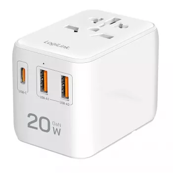 LogiLink PA0356 USB-A/C ładowarka podróżna 20W GaN 3-portowa biała