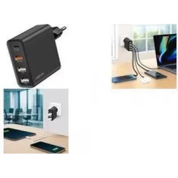 LogiLink 48W GaN USB ładowarka ścienna, 4 porty, 3x USB-A QC + 1x USB-C PD, wtyczka euro, czarna (PA0377)