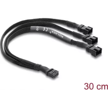 Delock Kabel rozdzielający wentylator 1 x 4-pin PWM żeński na 2 x 4-pin PWM męski (3 piny podłączone na drugim) oplot 30 cm czarny