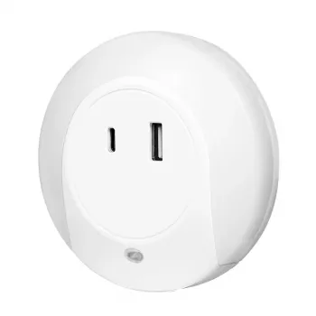 LogiLink LED lampka nocna z czujnikiem zmierzchu, 1x USB-A i 1x USB-C, łączna moc wyjściowa 18W