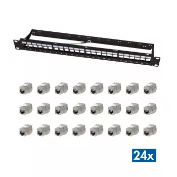 LogiLink Modularna 24-portowa panel krosowy Cat.6A Keystone, 19 cali/1U, czarny, EconLine