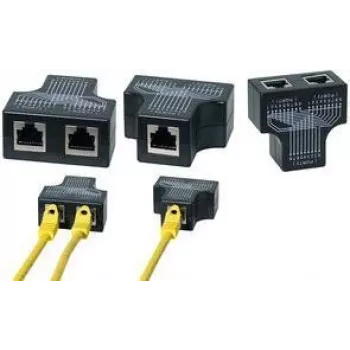 LogiLink RJ45 Rozgałęźnik połączeniowy, 1:1 równoległy adapter T, 1x RJ45 żeńskie do 2x RJ45 żeńskie, czarny (MP0138)