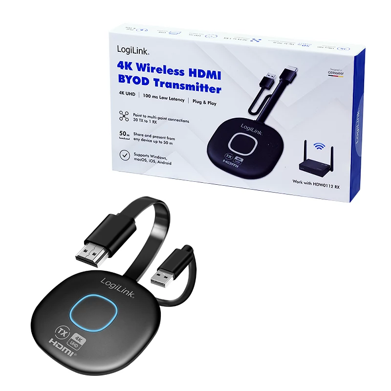 LogiLink Bezprzewodowy nadajnik HDMI BYOD do HDW0112, 1080p@60Hz, zasięg 50m, Plug & Play