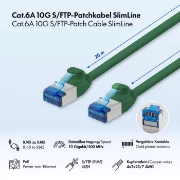 LogiLink Cat.6A S/FTP Slim Ethernet Patch Cable, LSZH, Zielony, 20 m