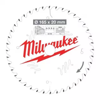 Tarcza do piły tarczowej Milwaukee 160mm x 20mm otwór 48T TCT do drewna, czyste cięcie CSB P W