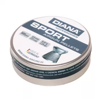 DIANA Sport 4,5 mm Diabolo śrut .177 Cal, 500 sztuk, płaski łeb, ołowiany, do wiatrówki i pistoletu