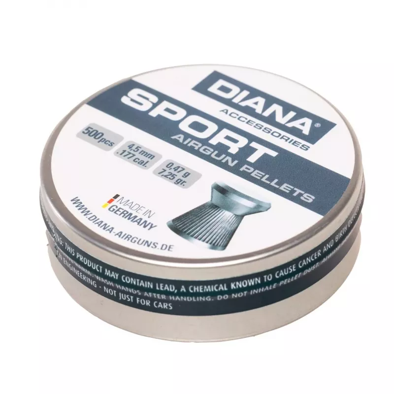 DIANA Sport 4,5 mm Diabolo śrut .177 Cal, 500 sztuk, płaski łeb, ołowiany, do wiatrówki i pistoletu