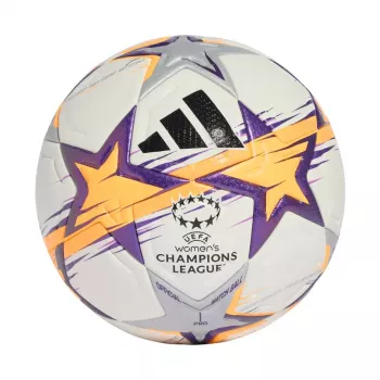 Piłka nożna adidas UCL Women's Pro 26/27 League Stage, rozmiar 5, biała/pomarańczowa/fioletowa