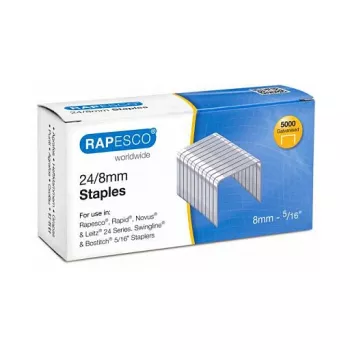 Rapesco S24807Z3 24/8 Zszywki ze stali galwanizowanej - opakowanie 5000 szt., długość ramienia 8 mm, srebrne
