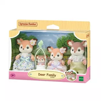 EPOCH Sylvanian Families Rodzina Jeleni - 4 figurki kolekcjonerskie (Ojciec, Matka, Dziewczynka, Chłopiec) z zdejmowanymi ubrankami, pluszowany plastik, wiek 3+