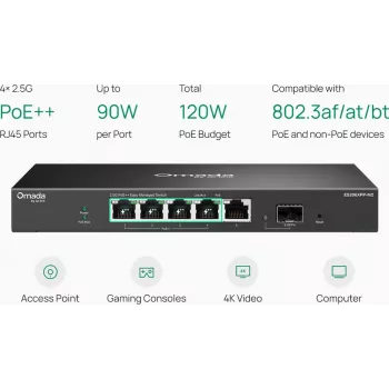 TP-Link Omada Easy Managed 5-Portowy 2.5G PoE++ Switch z 10G SFP+ Uplink (ES206XPP-M2)