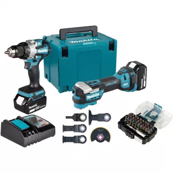 Makita DLX2592JX1 18V LXT Bezszczotkowy Zestaw 2-częściowy z Wiertarko-wkrętarką udarową, Wkrętarką udarową, 2x baterie 5.0Ah, Szybką ładowarką i Walizką Makpac