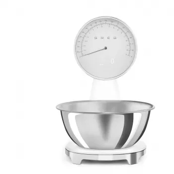 Smeg KSF01WHWW Waga kuchenna mechaniczna w stylu lat 50. z misą ze stali nierdzewnej, pojemność 5 kg, biała