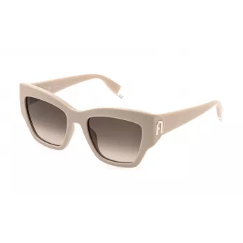 Okulary przeciwsłoneczne damskie FURLA Cat Eye SFU891-5406CT - oprawka acetatowa w kolorze havana z brązowymi soczewkami gradientowymi, 54mm