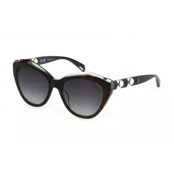 POLICE Damskie SPLL35-5507NV Hawajskie geometryczne okulary przeciwsłoneczne z brązowymi soczewkami gradientowymi, 55 mm