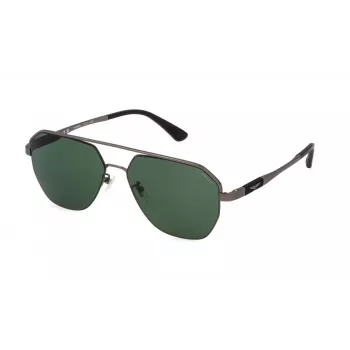 POLICE SPLP30-590627 Męskie okulary przeciwsłoneczne prostokątne - czarna oprawka, szare szkła, ochrona UV400