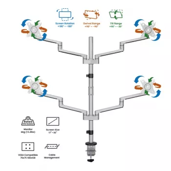 Logilink Quad Monitor Mount, 17-32 cali, aluminium, srebrny