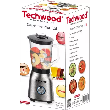 Techwood TBLI-1250 Blender stołowy 1200 W 1,5 L szklany dzbanek czarny/srebrny