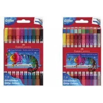 Faber-Castell Brokatowe Markery Dwustronne, Zestaw 20 szt. z Szeroką i Cienką Końcówką (3-5 mm / 1 mm), Zmywalne - 151108