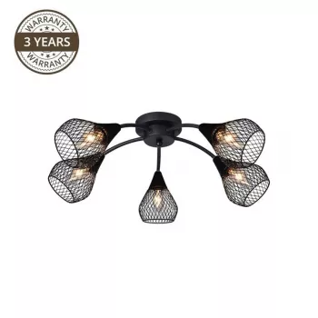 Bistro 5-światłowa mosiężna lampa sufitowa z oprawkami E14, maks. 5x40W, szklane klosze, montaż przysufitowy