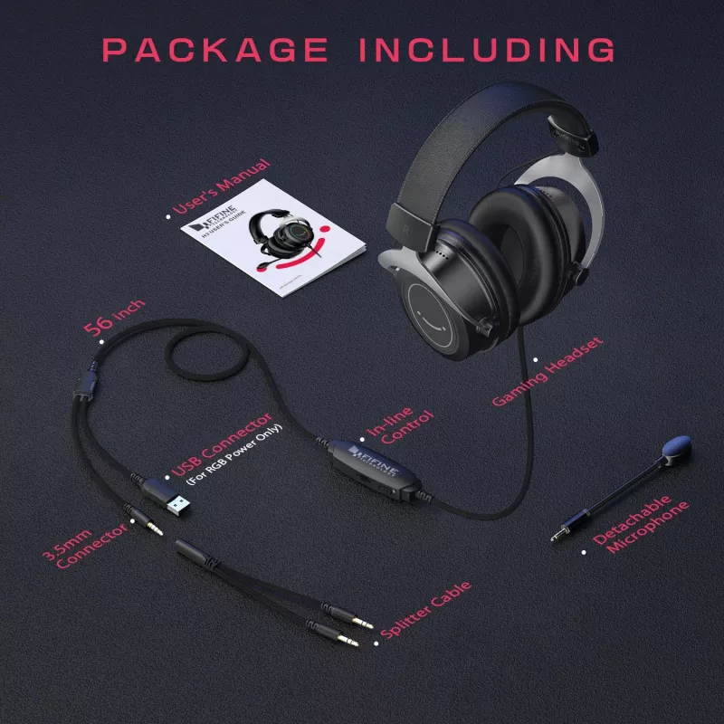 FIFINE H3 AmpliGame RGB Przewodowy Nauszny Zestaw Słuchawkowy do Gier z Odpinanym Mikrofonem, 50mm Przetworniki, USB-A, Czarny