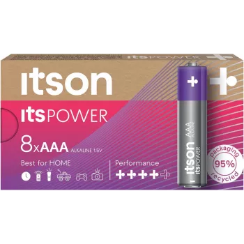 ITSON LR03IPO/8CB Baterie alkaliczne AAA, 8 sztuk, 1,5 V, długa żywotność