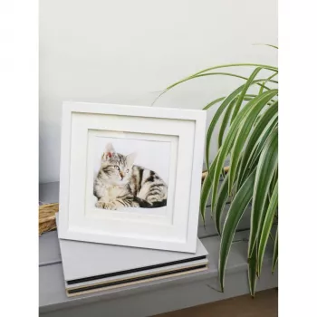 Deknudt S65KK1 Biała 13x13 cm Drewniana Ramka na Zdjęcia z Podwójnym Passe-partout