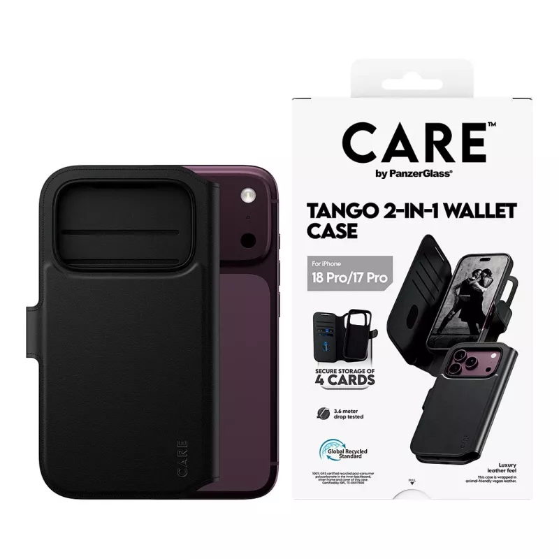 CARE™ by PanzerGlass® Tango 2-in-1 Portfelowe etui Czarny z MagSafe dla iPhone 18 Pro / 17 Pro